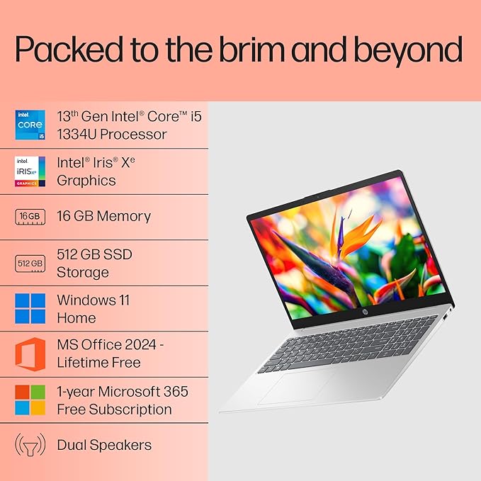 (Refurbished) HP 15, 13th Gen Intel Core i5-1334U, 16GB DDR4, 512GB SSD, (Win 11, Office 24, Silver, 1.59kg), Anti-Glare, 15.6-inch(39.6cm) FHD Laptop, Iris Xe Graphics, FHD Camera, Backlit KB, fd0467tu - Image 6