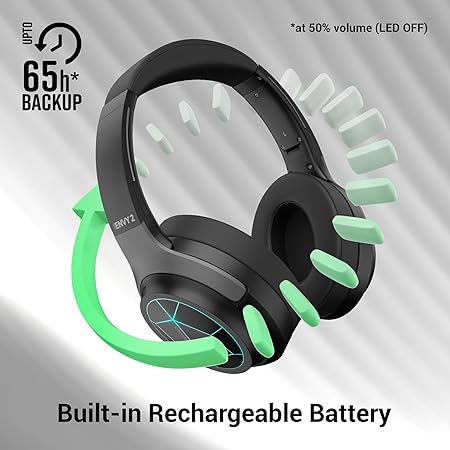 ZEBRONICS Envy 2, Wireless Over Ear Headphone, ENC, Upto 65* Hours Playback, Gaming Mode, Dual Pairing, Bluetooth v5.3, AUX, Call Function, Voice Assistant, Foldable Design, Detachable Mic (Black) - Image 5