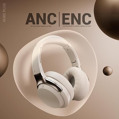 ZEBRONICS Duke Plus, Wireless Over Ear Headphone with ANC, ENC, Gaming Mode, Dual Pairing, Rapid Charge, Upto 70* Hours Backup, Bluetooth v5.4, AUX, Comfortable Earcushion, Deep Bass (Beige) - Image 4